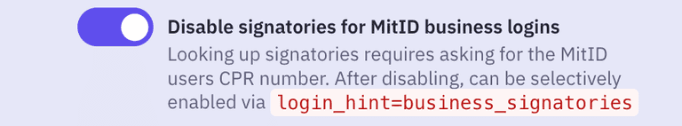 Disable signatories for MitID business logins